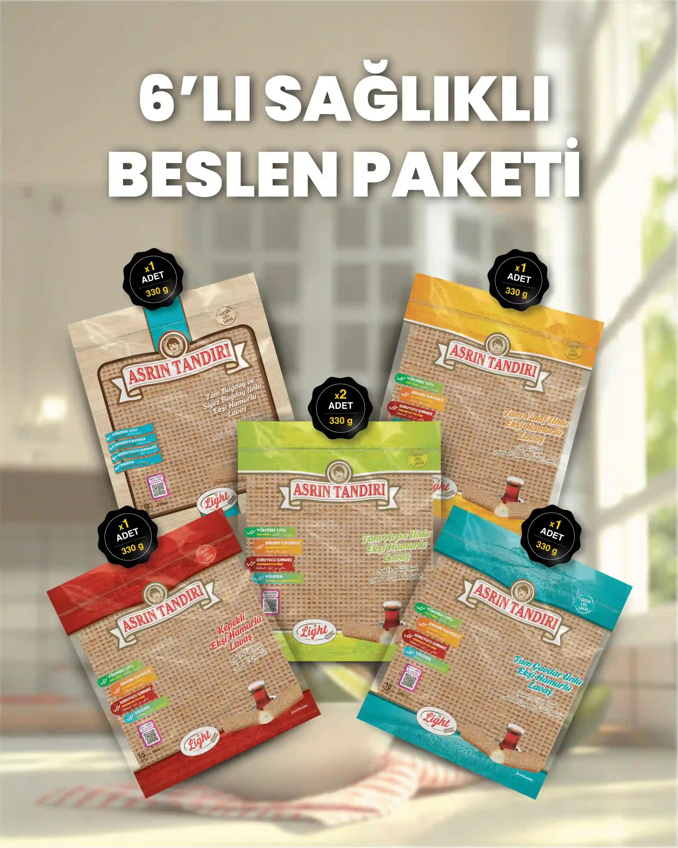6'LI PAKET LAVAŞ SETİ (6 PAKET EKŞİ HAMURLU TAM BUĞDAY VE SİYEZ LAVAŞ EKMEĞİ)