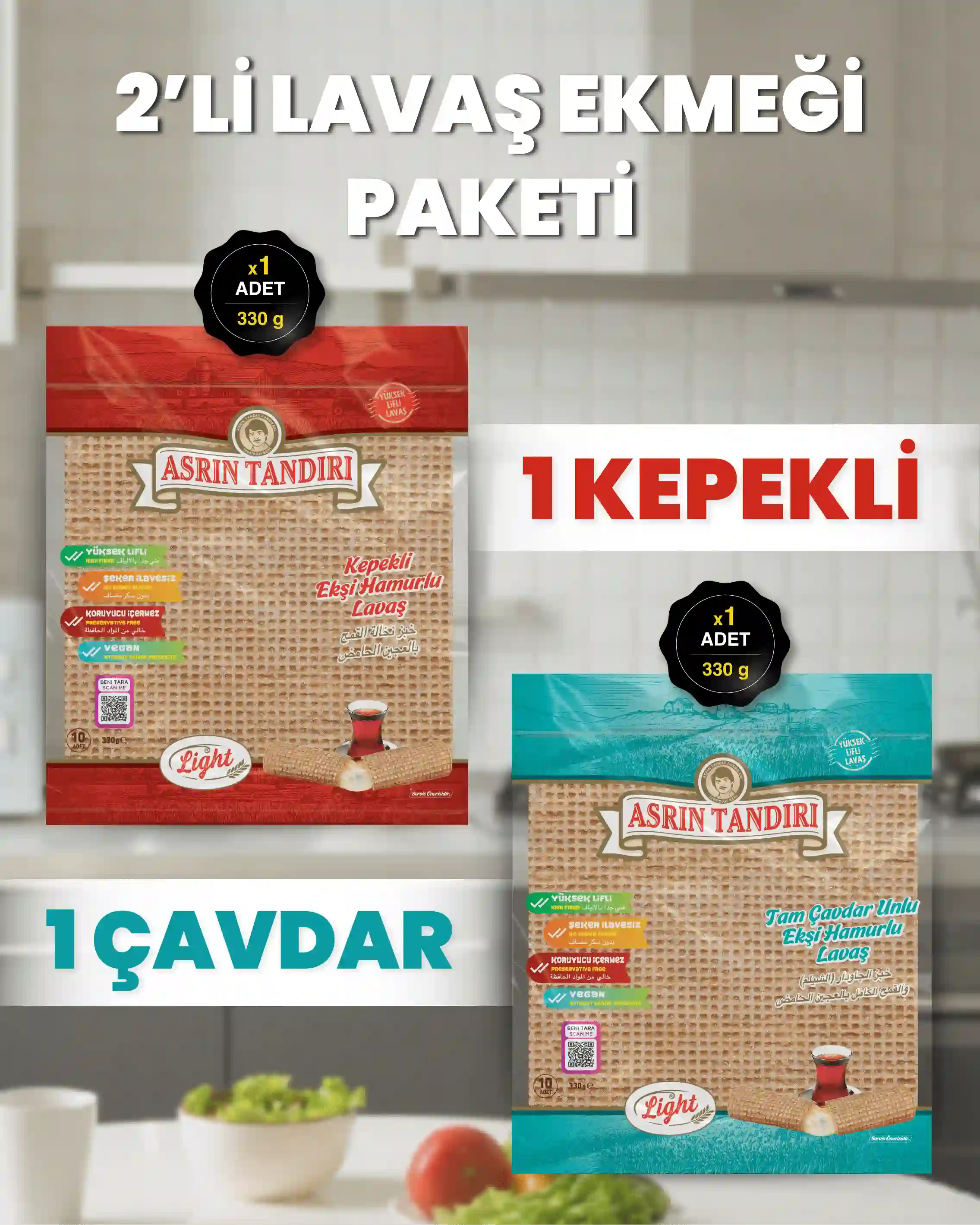 2'Lİ PAKET LAVAŞ SETİ (1 Paket Ekşi Hamurlu Kepekli Lavaş Ekmeği +1 Paket Ekşi Hamurlu Çavdar Lavaş Ekmeği)