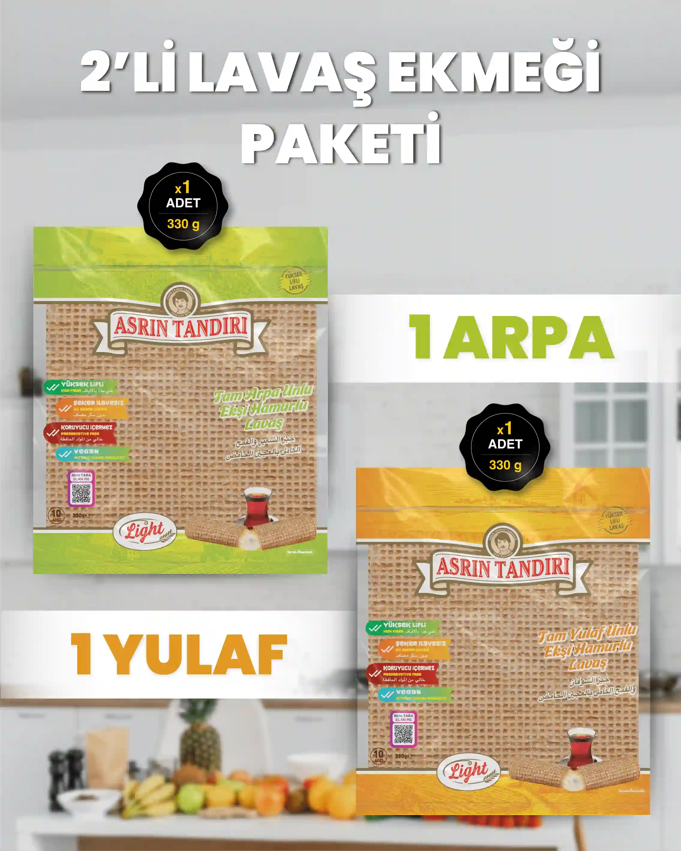2'Lİ PAKET LAVAŞ SETİ (1 Paket Ekşi Hamurlu Yulaf Lavaş Ekmeği - 1 Paket Ekşi Hamurlu Arpa Lavaş Ekmeği)
