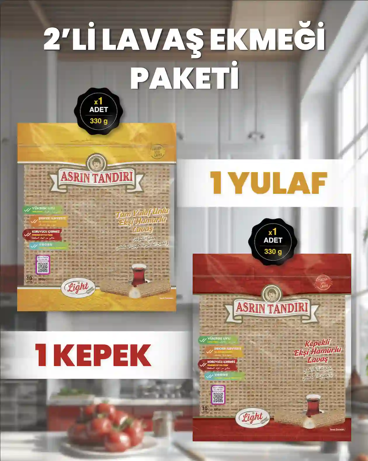 2'Lİ PAKET LAVAŞ SETİ (1 Paket Ekşi Hamurlu Yulaf Lavaş Ekmeği +1 Paket Ekşi Hamurlu Kepekli Lavaş Ekmeği)