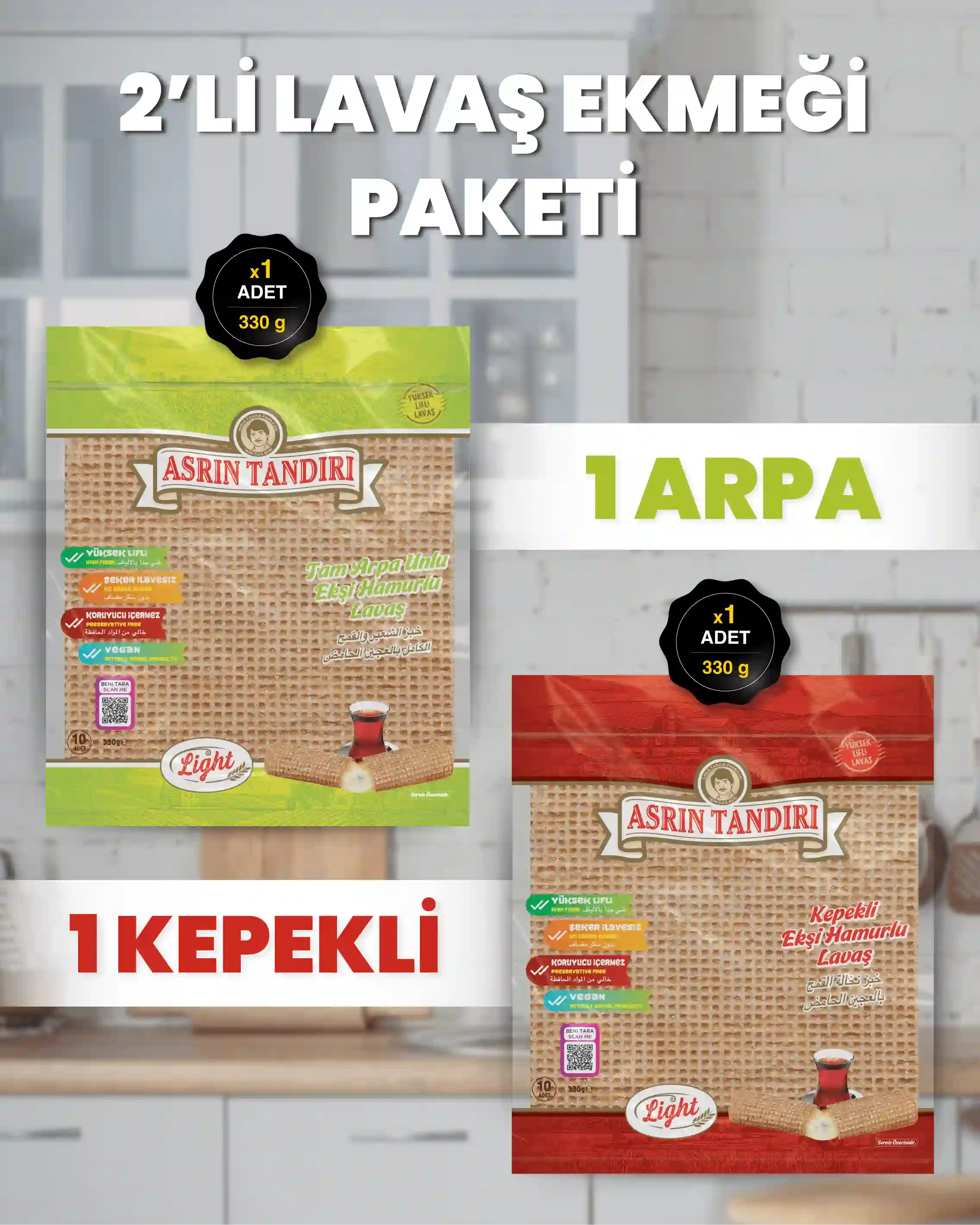 2'Lİ PAKET LAVAŞ SETİ (1 Paket Ekşi Hamurlu Arpa Lavaş Ekmeği +1 Paket Ekşi Hamurlu Kepekli Lavaş Ekmeği )