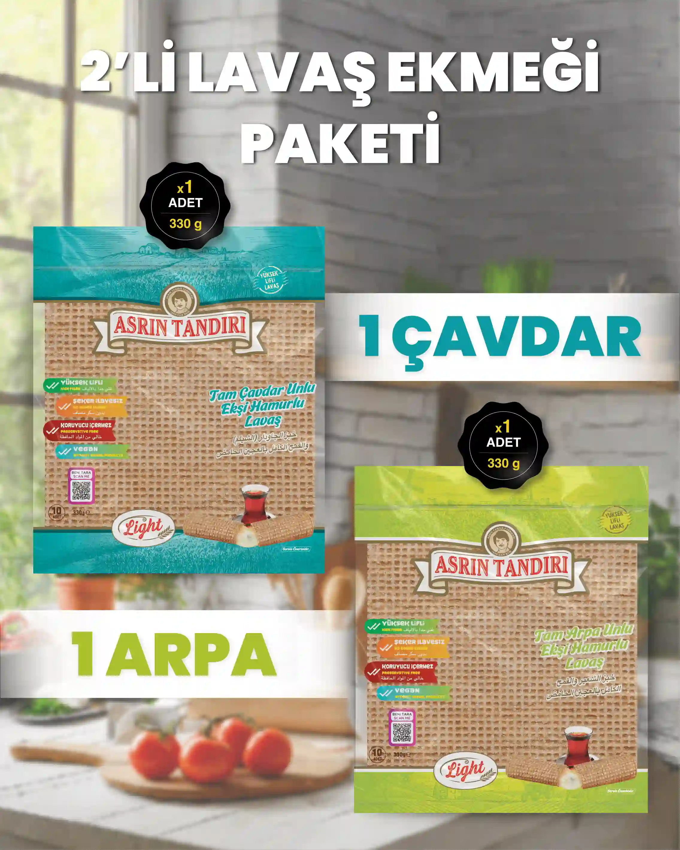 2'Lİ PAKET LAVAŞ SETİ (1 Paket Ekşi Hamurlu Çavdar Lavaş Ekmeği - 1 Paket Ekşi Hamurlu Arpa Lavaş Ekmeği)