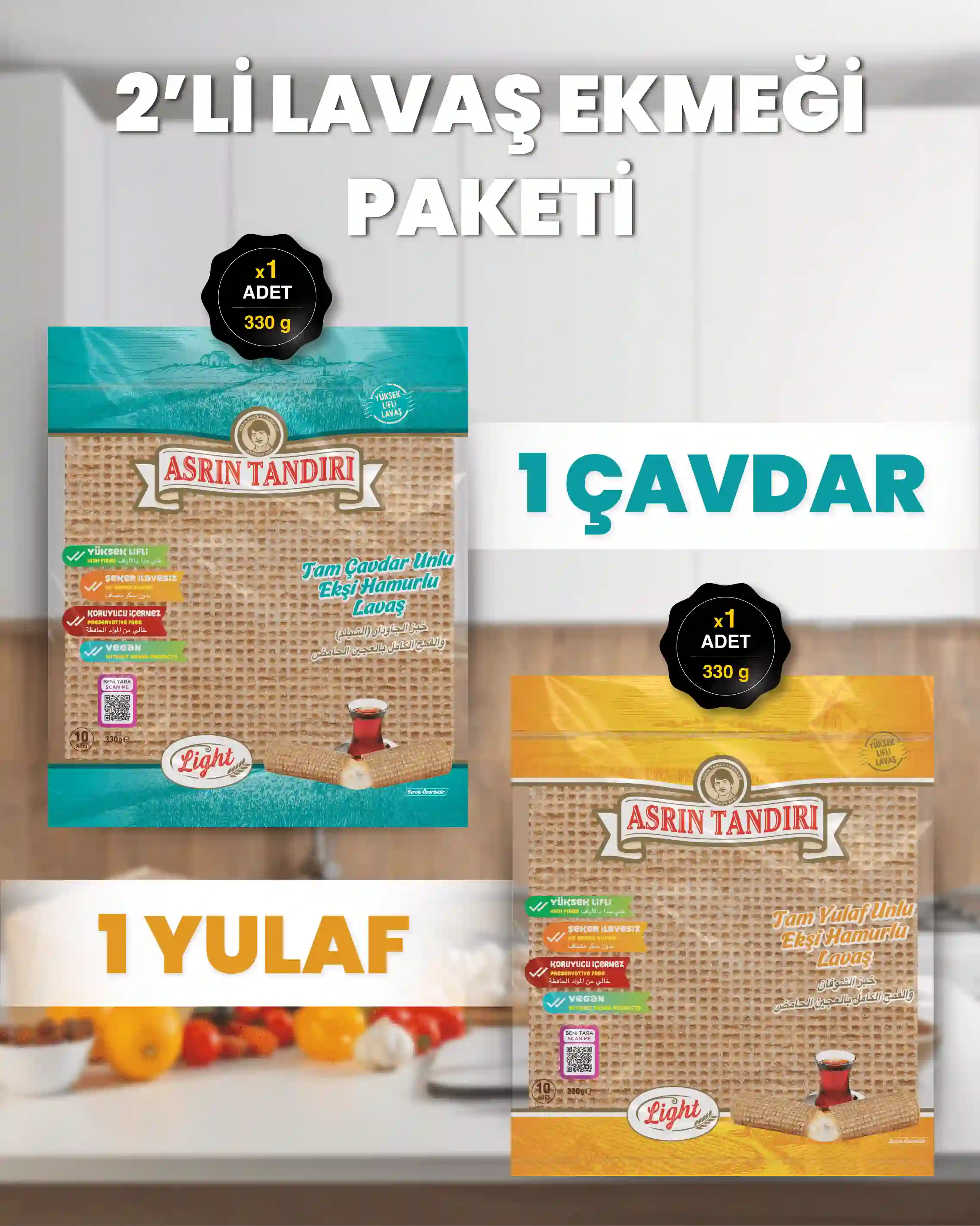 2'Lİ PAKET LAVAŞ SETİ (1 Paket Ekşi Hamurlu Çavdar Lavaş Ekmeği - 1 Paket Ekşi Hamurlu Yulaf Lavaş Ekmeği)