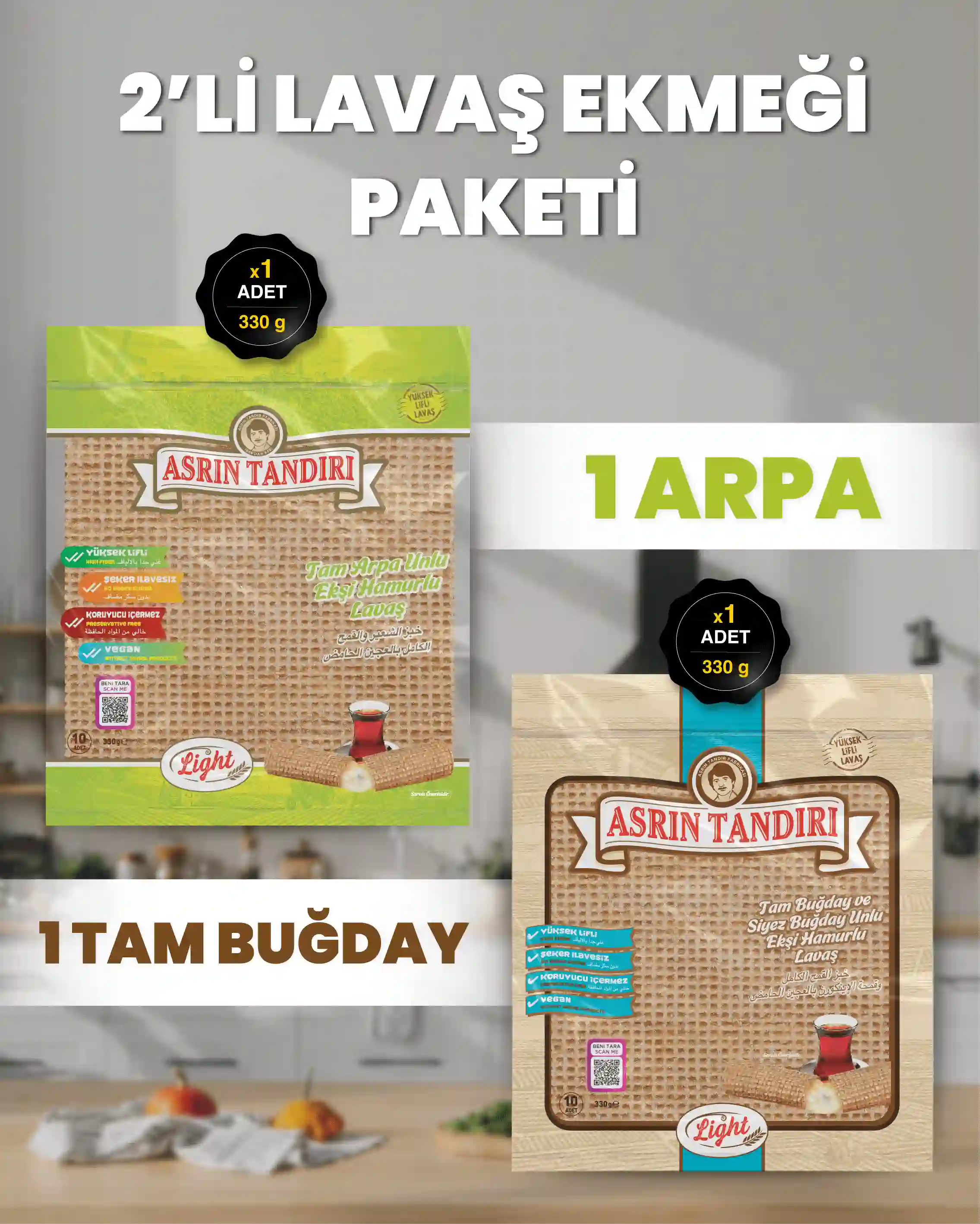 2'Lİ PAKET LAVAŞ SETİ (1 Paket Ekşi Hamurlu Tam Buğday Lavaş Ekmeği - 1 Paket Ekşi Hamurlu Arpa Lavaş Ekmeği)