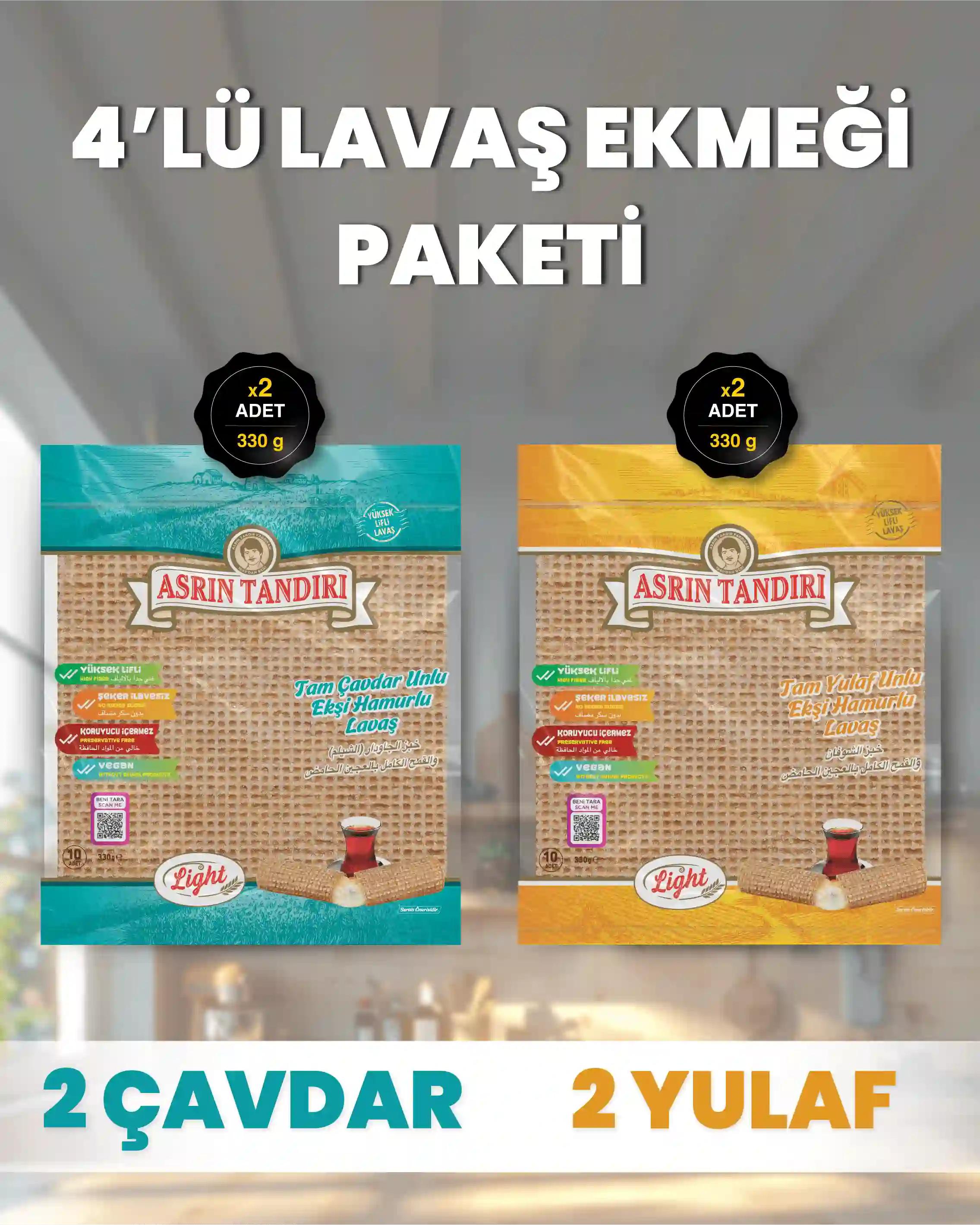 4'LÜ PAKET LAVAŞ SETİ (2 Paket Ekşi Hamurlu Çavdar+2 Paket Ekşi Hamurlu Yulaf )
