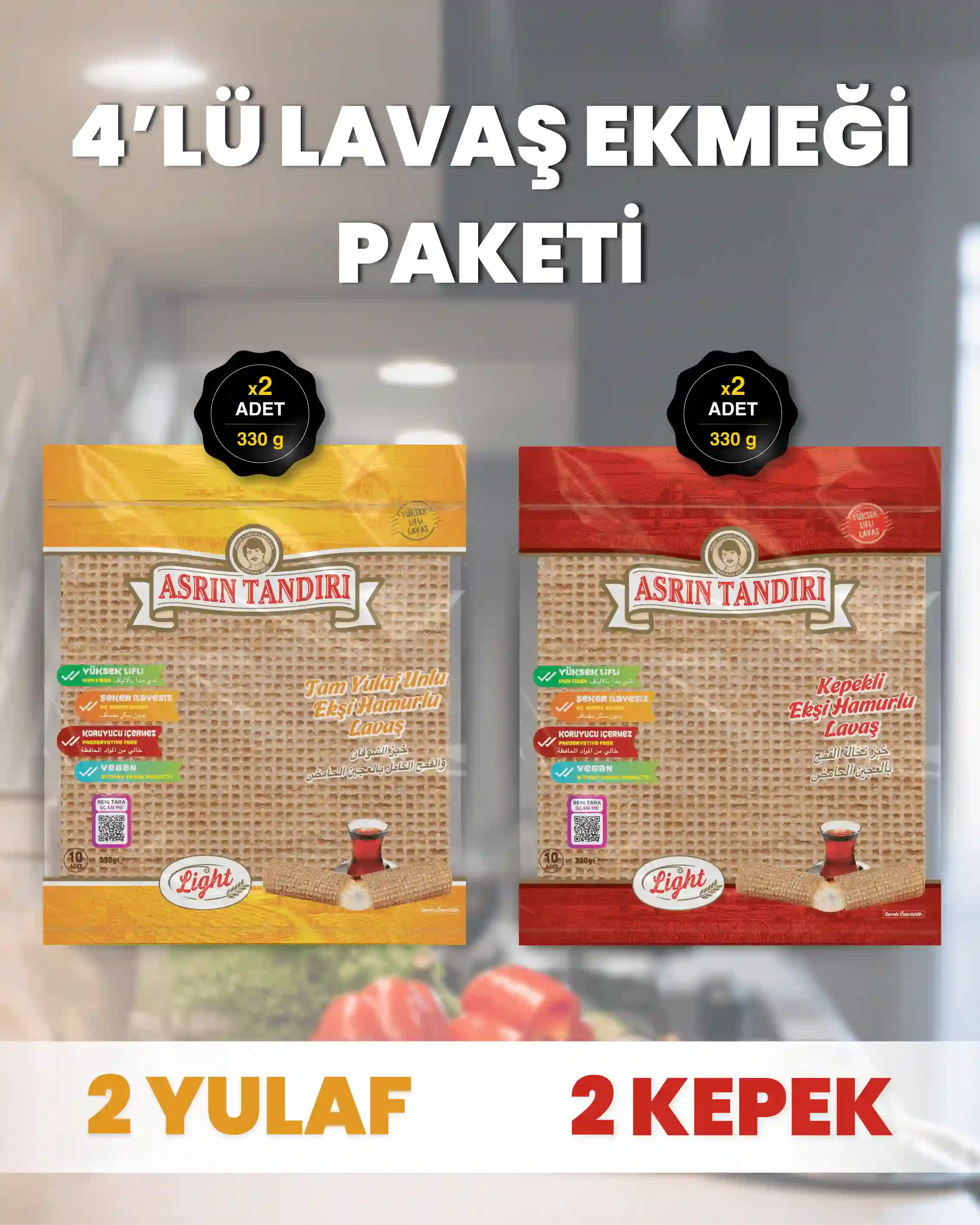 4'LÜ PAKET LAVAŞ SETİ (2 Paket Ekşi Hamurlu Yulaf +2 Paket Ekşi Hamurlu Kepekli)