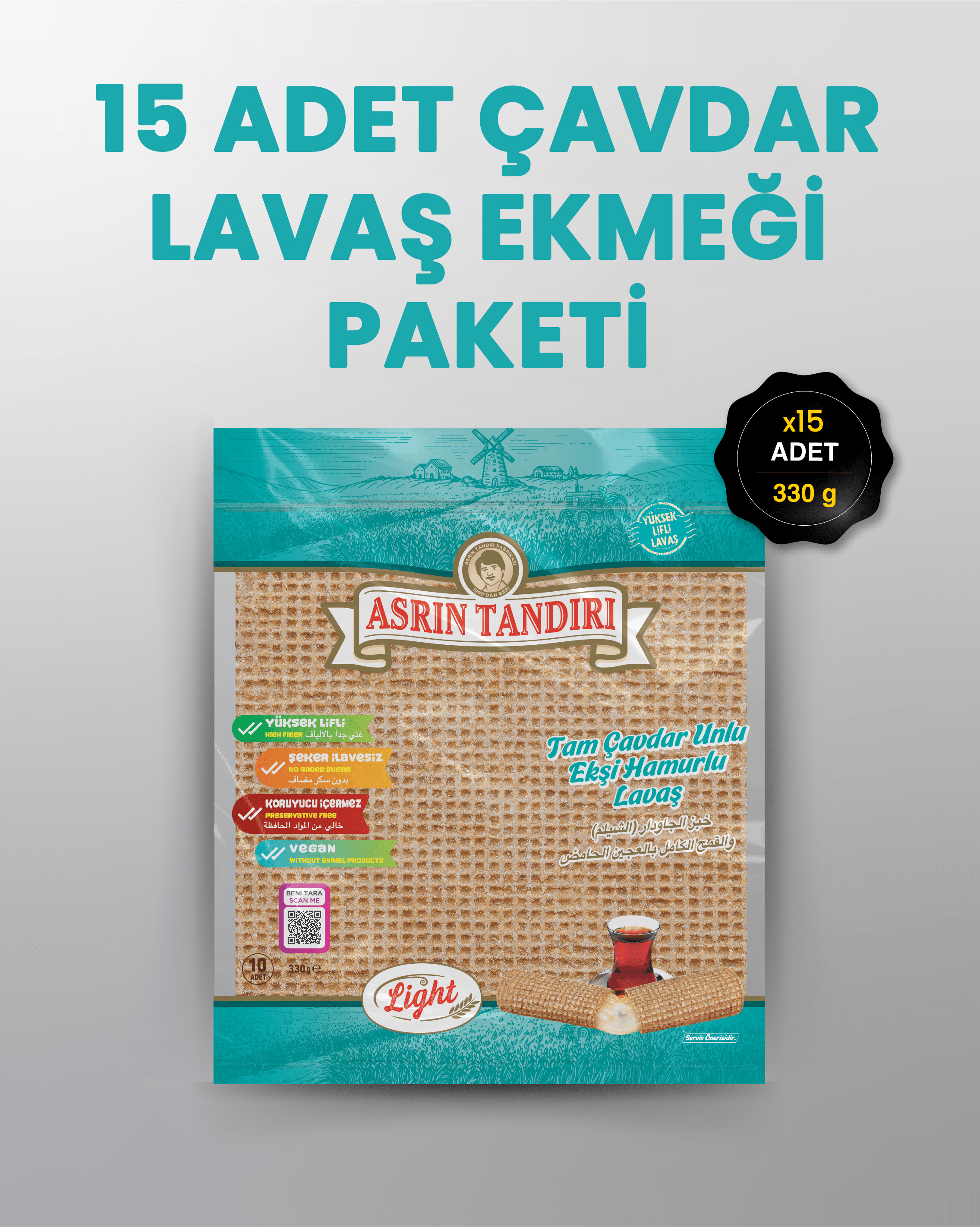 15'Lİ PAKET LAVAŞ SETİ (15 PAKET EKŞİ HAMURLU ÇAVDAR LAVAŞ EKMEĞİ)